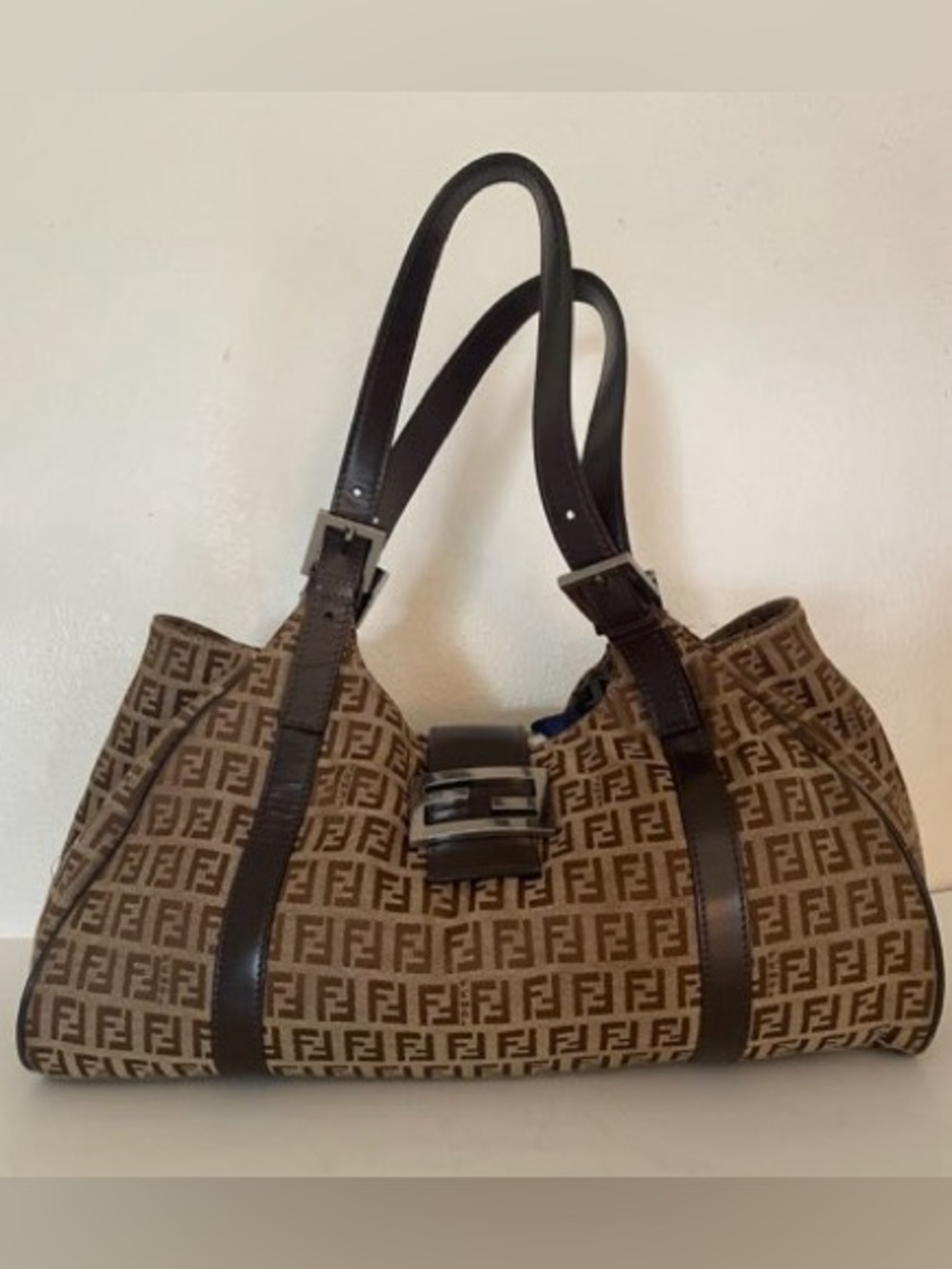 Authentic Fendi Zucca Canvas Shoulder Bag – Classic FF Monogram.